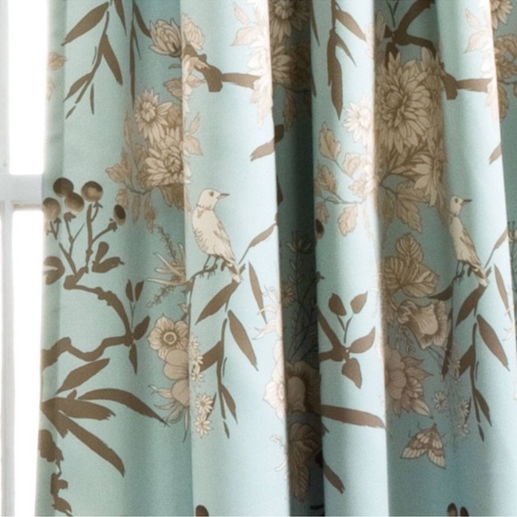 -Pair of 2 Lush Decor Aqua Botanical Curtains, 54”x84” each panel - Picture 3 of 7